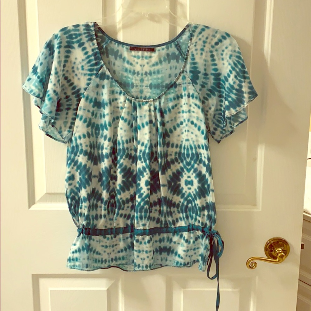 Velvet brand teal tie dye silk blouse